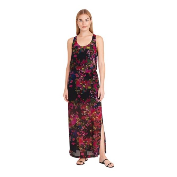 W11 by Walter Baker Medium Navy Floral Side Slit Sleeveless Maxi Dress - Picture 1 of 8